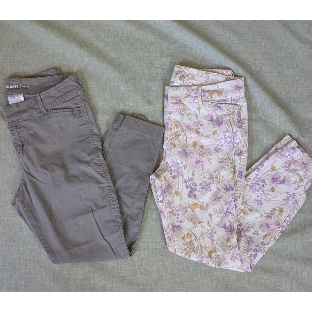Old Navy Women's Pixie Pants Size 4 2-pack Gray and Floral Print Skinny Ankle - Picture 9 of 9